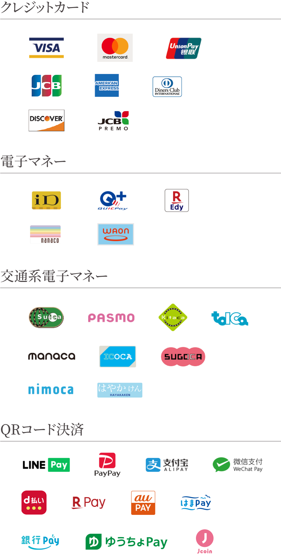 ご利用可能な決済